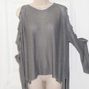 Gray cold shoulder edgy sweater